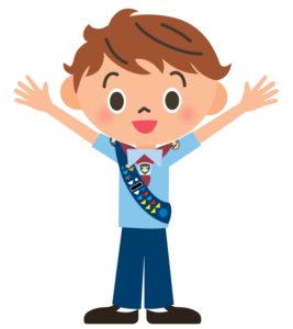 A cartoon boy in an Adventurer uniform raising his hands.